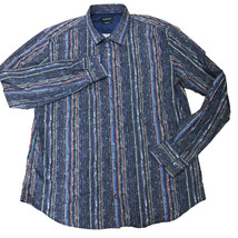 Bugatchi Uomo Shaped Fit Wild Blue Geometric Striped Shirt Collar Sz 2XL XXL EUC - $19.99