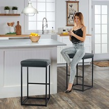 Counter Height Bar Stools 30-In 2-Piece Armless Footrest PU Leather Meta... - $209.23