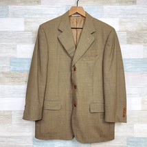 Canali Wool Micro Plaid Sport Coat Tan Blue 3 Button Italy Mens 40R (50 ... - $98.99