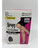 43252 L&#39;eggs Everyday Plus Size Knee Highs 8 Pair One Size Jet Black She... - $12.99
