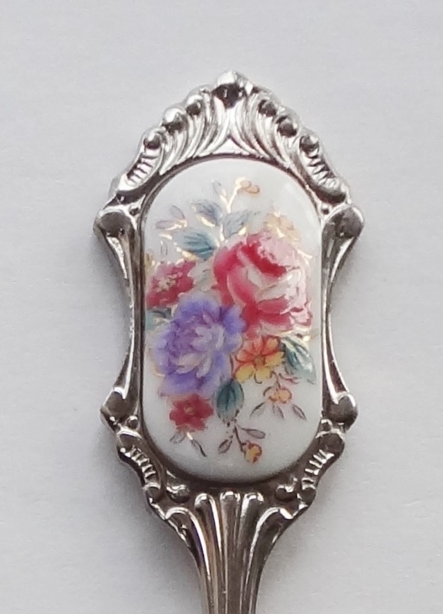 Collector Souvenir Fork Flower Floral Bouquet Porcelain Emblem - £2.39 GBP