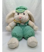 Vintage Dan Dee White Bunny Rabbit Green Overalls Plush Stuffed Animal 12&quot; - $33.95 CAD