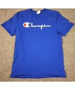 Champion Shirt Mens Medium Blue Graphic Logo Script Spellout Tee Cotton - $10.97