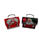 Coca Cola Christmas Santa Claus Metal Miniature Lunch Box Set of 2 Soda Coke - £19.72 GBP
