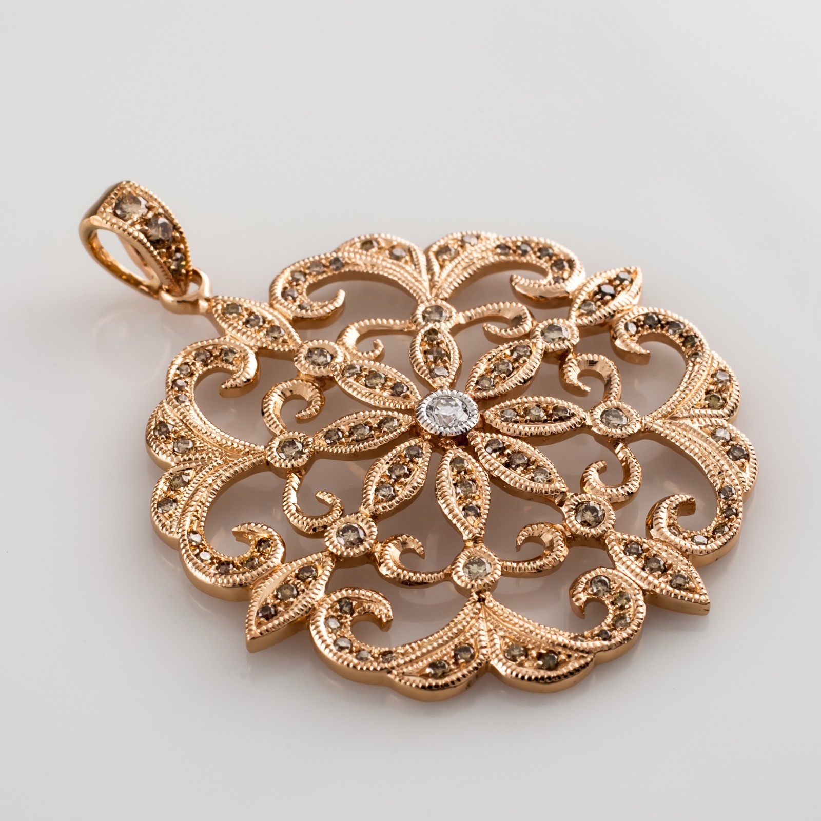 14k Rose Gold 1.00 carat Diamond Floral Pattern Pendant Item image 4