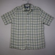 Croft &amp; Barrow Men’s Linen Button Down Short Sleeve Plaid Shirt M Casual Dress - £20.56 GBP