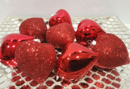 Valentines Day Glitter Shiny Red Hearts 2.5&quot; Ornaments Decorations Decor 8pc - £13.29 GBP