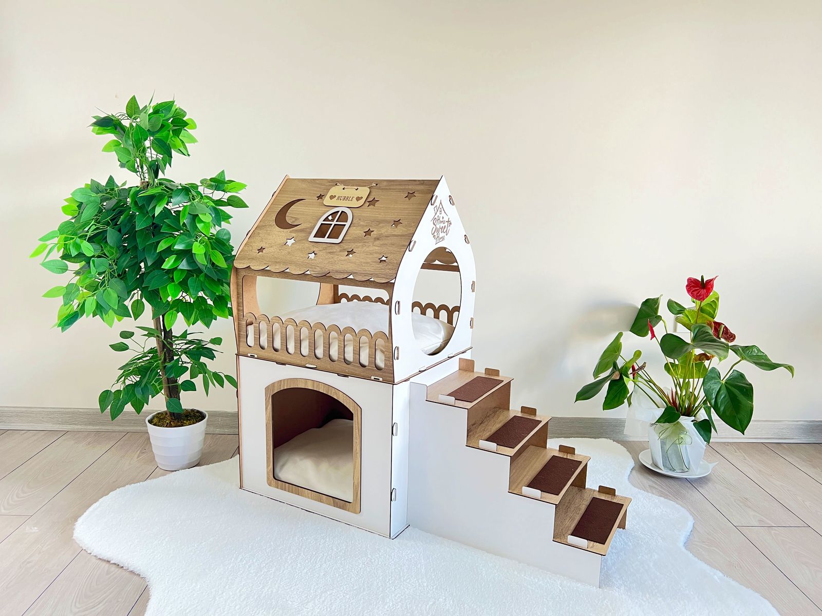 Wooden rabbit house, modern pet castle, rabbit bed, cat house, cat castle, cat h