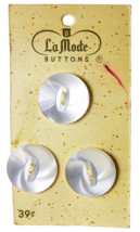 3 Vintage La Mode Pearly White Plastic Buttons 2-hole Original Card 22 m... - $6.89