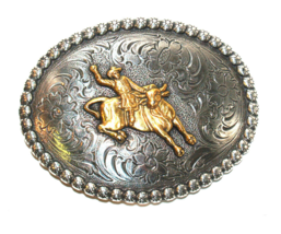 Vintage Rodeo Bull Riders Cowboy Cowgirl Belt Buckle 4x3 inch - $36.74