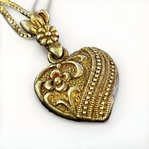Vintage 925 Sterling Silver Floral Etched Heart Dangle Pendant Necklace ... - €39,94 EUR