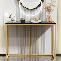 40&quot; Wide Sintered Stone Entryway Entry sole Table Metal Frame Gold Modern - $136.61