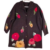 Vintage SUSAN BRISTOL Brown Boiled Wool Floral Appliqué Open Cardigan Ja... - $64.35
