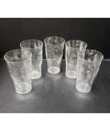 5 Crackle Glass Clear Drinking Glass 5&quot; Juice Tumbler Vintage Mid Centur... - £15.05 GBP
