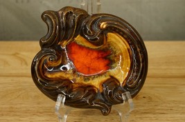 Vintage MCM California USA Art Pottery Ashtray Bowl Red Gold Drip Glaze ... - $18.75