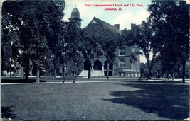 Vtg Postcard 1909 First Congregational Church and City Park - Evanston Illinois - £5.35 GBP