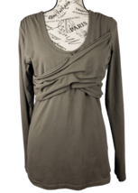 ATHLETA Khaki Green Stretchy Cotton Blend Long Sleeve Ruched Casual Top ... - $59.39