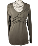 ATHLETA Khaki Green Stretchy Cotton Blend Long Sleeve Ruched Casual Top ... - $1,128.38 MXN