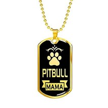 Express Your Love Gifts Pitbull Mama Necklace Engraved 18k Gold Dog Tag 24&quot; Chai - £54.77 GBP