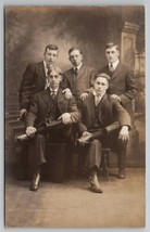 RPPC Five Young Men Some With Cigarettes Studio Real Photo Postcard U28 - £12.67 GBP