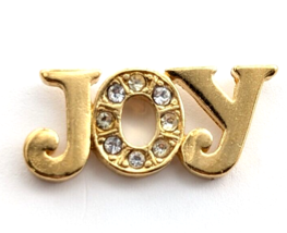 VTG Avon JOY Clear Rhinestones Gold Tone Letters Pin Christmas Jewelry Holiday - £7.70 GBP