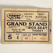 1957 Ascot Park Jockey Club Cuyahoga Falls OH Grand Stand Box Seat May 2 Ticket - £23.94 GBP