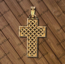 14K Yellow Gold Over Christian Design Cross Religious Pendant Charm 925 Silver - £95.76 GBP