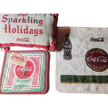 Coca-Cola Cotton Potholder &amp; Oven Mitt Set Red Green Advertising Checker... - $9.16