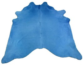 Dyed Blue Cowhide Rug Size: 7 1/2&#39; X 6 3/4&#39; Light Blue Dyed Cow Hid Rug C-836 - £238.07 GBP