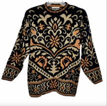 Dana Scott Vintage 1980&#39;s Acrylic Sweater Black Gold Sparkle USA Made Sz... - £16.01 GBP