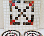 Set of Three Mid-Century Modern Tile Mosaic Tray and Two Round Coasters - $58.41