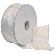 7416.60/50-701 Swirl 2.5&quot; X 50 Yd Nylon Sheer Curling Wired Glitter Ribbon, Whit - £29.56 GBP