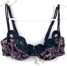 Vintage Victoria Secret Bra 34B Gold Label Pink Black Lace Underwire NOS... - £22.27 GBP