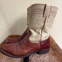 Justin Boots Men&#39;s 8 D Style 3492 Cream Brown Leather Western Pull On Co... - $1,113.62 MXN