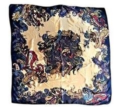 34&quot; Square Scarf Paisley Navy Beige Burgundy Silky - £9.72 GBP