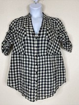 Pure Energy Womens Plus Size 1 (1X) Blk/Wht Gingham Check Button Up Shirt - $13.33