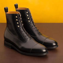 Men Black Elegant Design Cap Toe Handmade Lace Up Fastening Formal Boot - £117.15 GBP