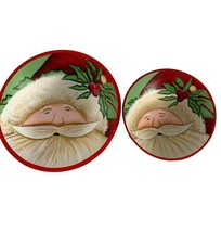 Beth Yarbrough Wood Hand Painted Santa Claus Nesting Bowl Set Christmas 10&quot; 8&quot; - £35.03 GBP