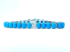 ADIRFINE 925 Sterling Silver Oval Blue Turquoise Tennis Bracelet - £129.03 GBP