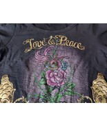 F.A.N.G. Womens Top Size 1X Love and Peace Tattoo Style Rose Bird Black ... - £14.64 GBP