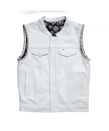 Men&#39;s White Leather Vest W/ Black Paisley Lining &amp; Thread Concealed Wais... - £55.08 GBP+