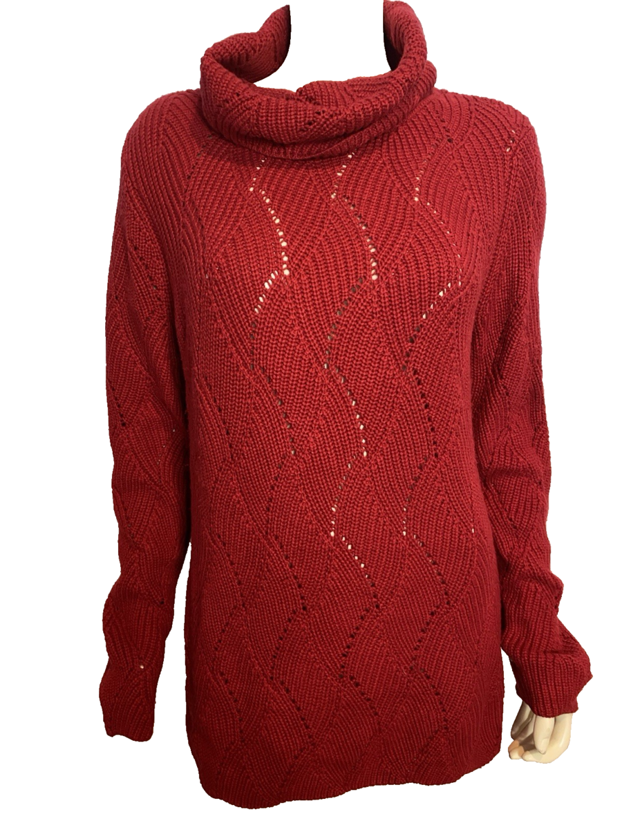 Coldwater Creek Red Knit Cowl Neck Long Sleeve Sweater Size M - $23.74