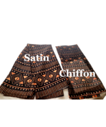 6 Yards African Bogolan Ankara Wax Prints Fabric. Silk Satin &amp; Chiffon Set - $50.99