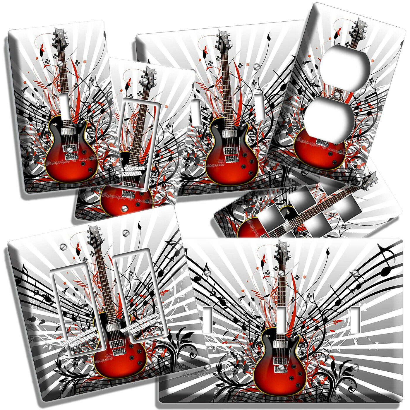 RED ELECTRIC GUITAR NOTES LIGHT SWITCH OUTLET WALL PLATE MUSIC STUDIO ROOM DECOR