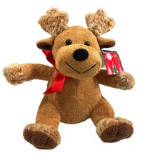 Galerie Sitting Reindeer Christmas Plush Stuffed Animal 2002 8.5 in Tall Red Bow - $16.97