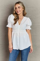 Culture Code Sweet Serenity  Full Size V-Neck Puff Sleeve Button Down Top - £22.82 GBP