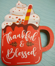 Thankful &amp; Blessed Latte Wooden Fall Table Decor Wood Decoration Thanksgiving - £7.99 GBP