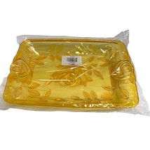 New Gold Rose Hard Plastic Textured Rectangle Platter Serving Tray - $9.89