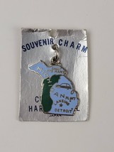 Vtg Souvenir Michigan State Shape Cloisonne Enamel Charm on Orig Card 1960s/70s - £8.85 GBP