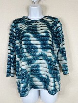 Erin London Womens Size L Blue Ruffle Tiered Stretch Top 3/4 Sleeve - £10.57 GBP
